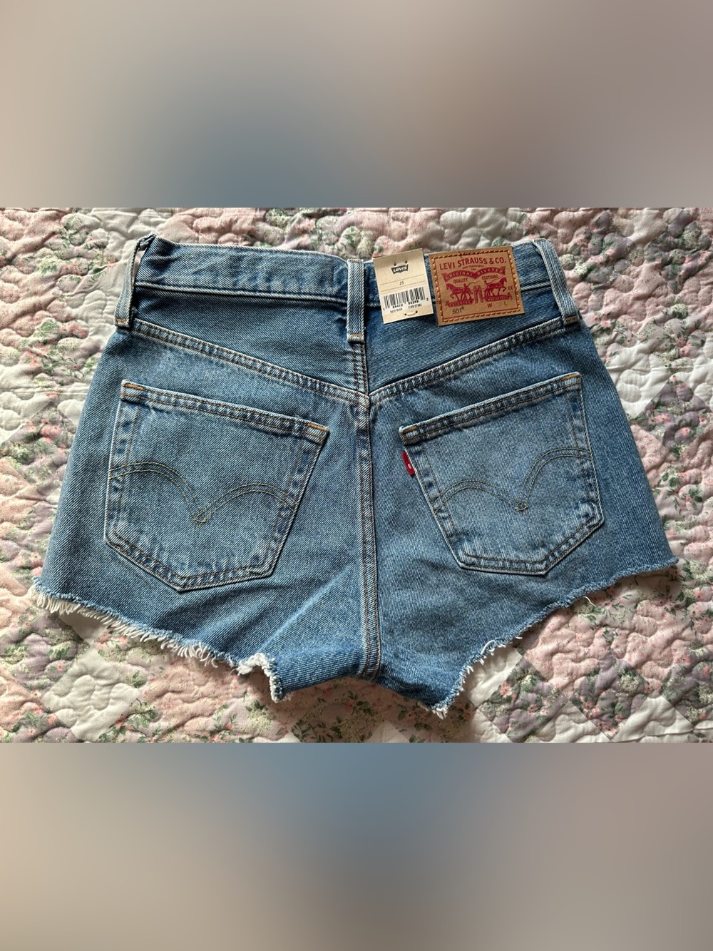 Levi's Light Blue Distressed High-Rise Jean Shorts - Picture 2 of 8